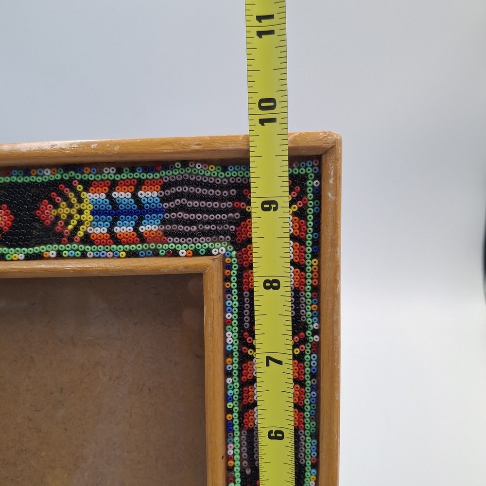 Huichol Beaded Wooden Picture Frame Mexican Folk Art Boho Native Vintage 8x10 - Picture 12 of 16